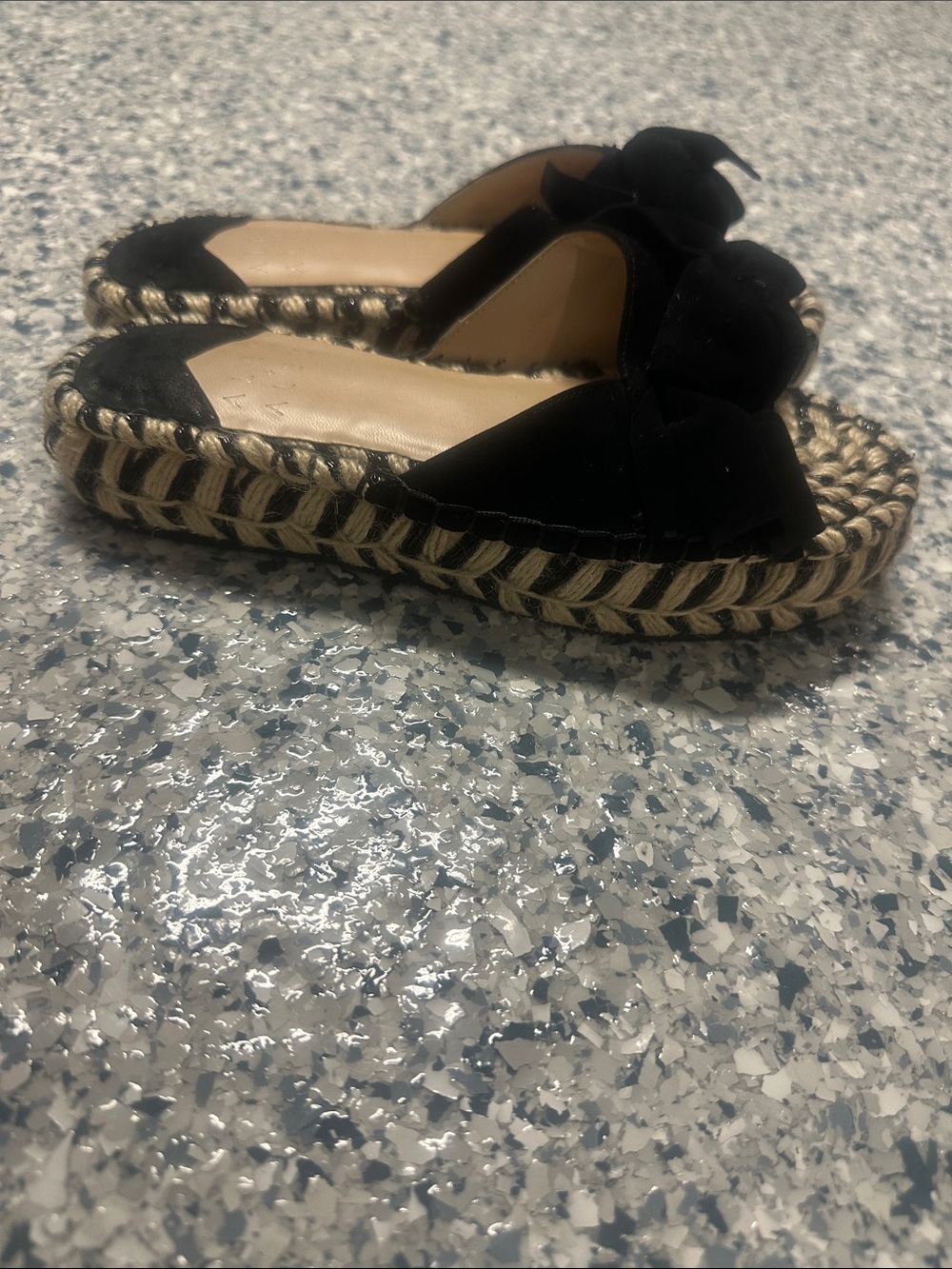 Women's Black Bow Espadrille Slide with Woven Platform